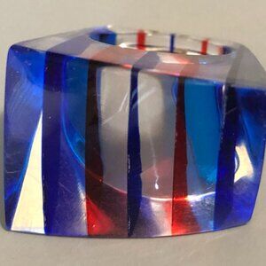 VINTAGE CHUNKY 60s 70s STRIPED LUCITE RING SIZE 7.5